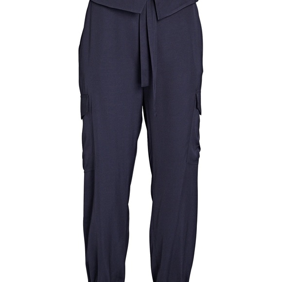 FRAME Navy Satin Cargo Pants - Picture 2 of 10